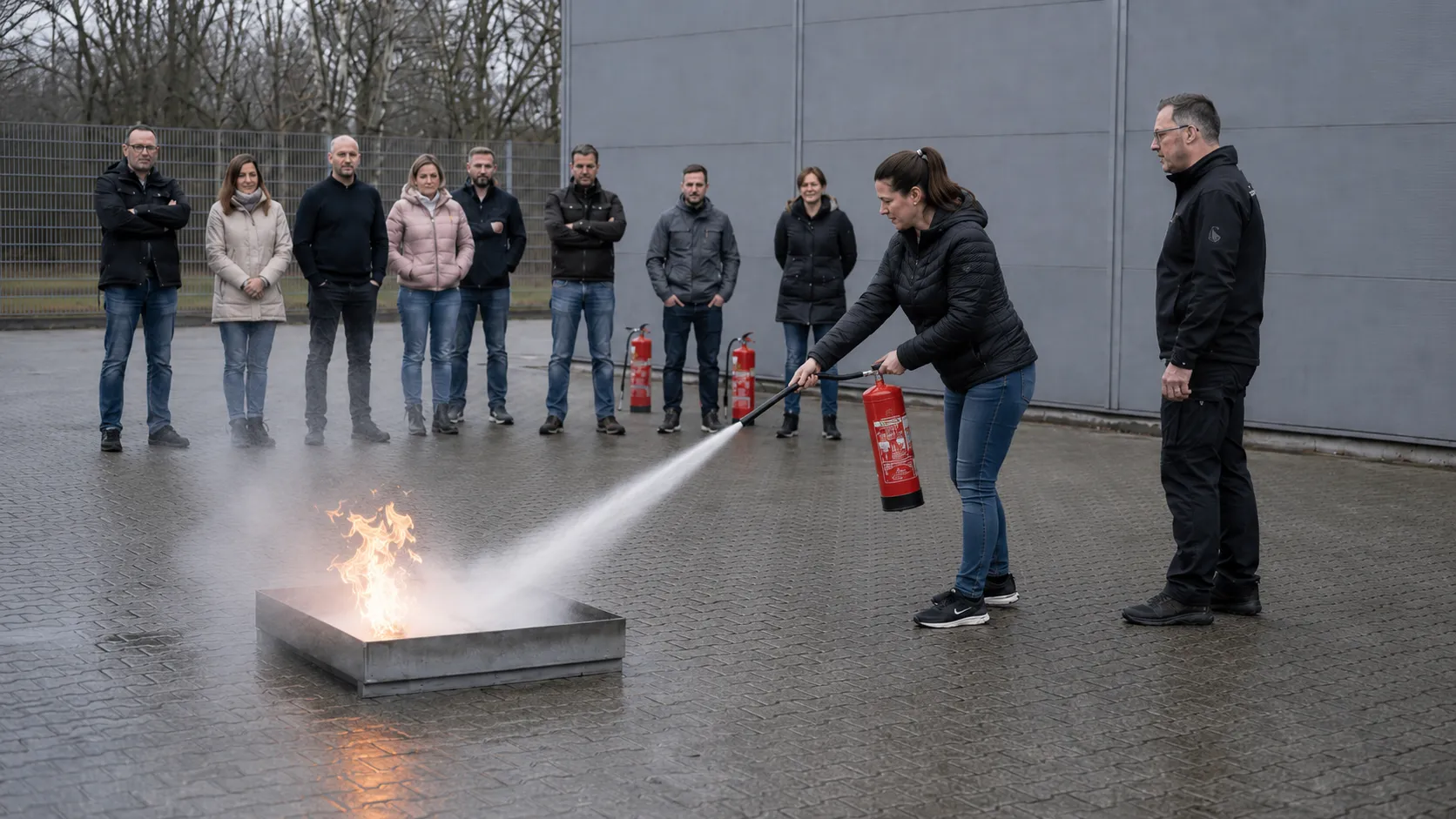 Praktische Brandschutzhelfer-Ausbildung mit Feuerlöscher