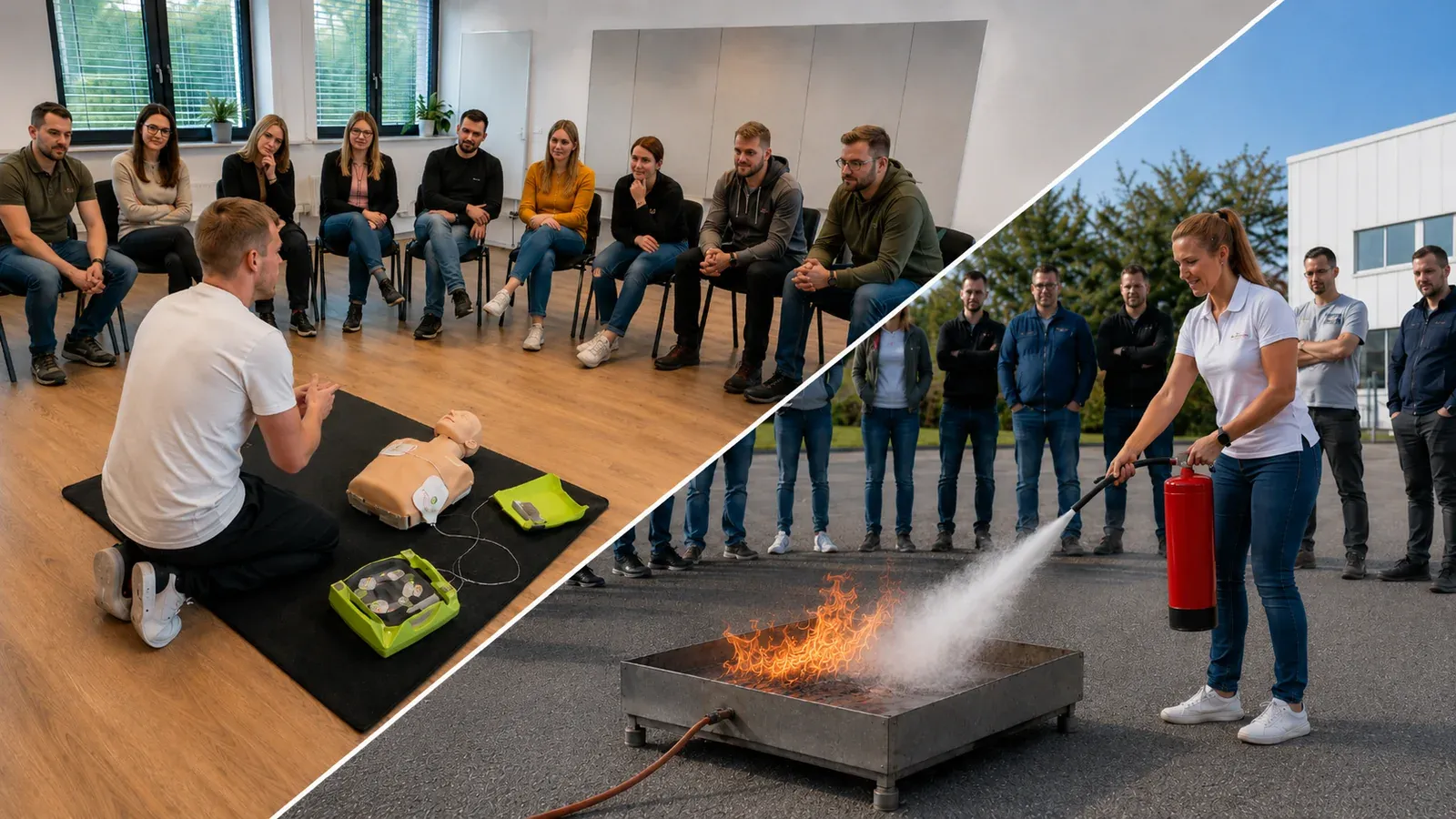 Kombischulung aus Erste-Hilfe-Ausbildung und Brandschutzhelfer-Ausbildung bei HansePuls.