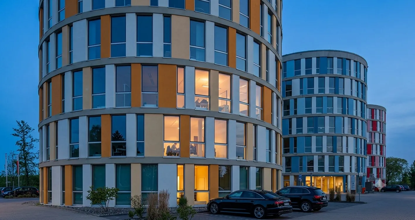 Moderne Unternehmensarchitektur in Norderstedt nahe der Hamburger Stadtgrenze
